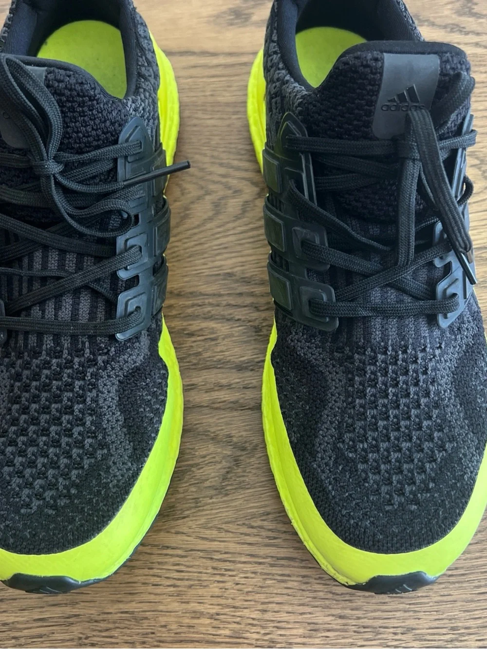 adidas Black Knit Running Shoe with Neon Yellow Midsole